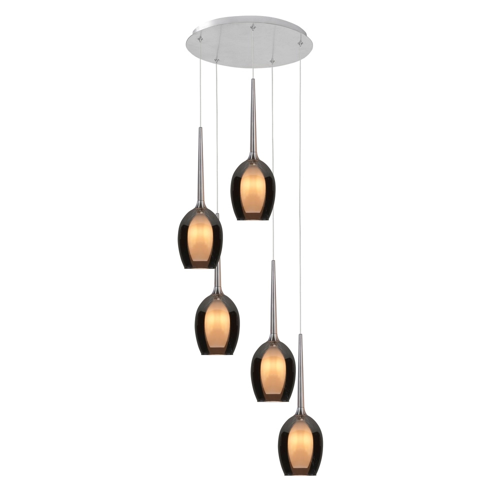 Hanglamp Belle nikkel rond 5-lichts smoke glas