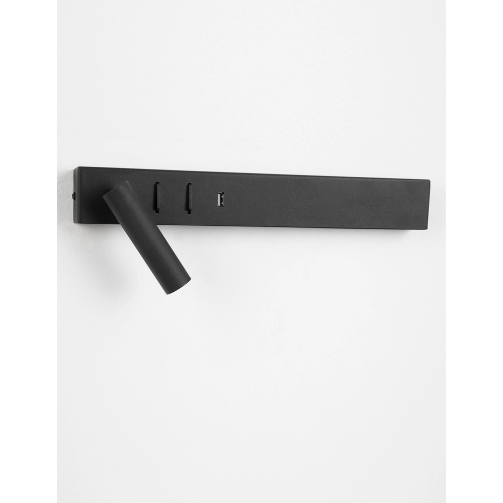 Bedlampje Vida links zwart met usb Bedlampje Vida links zwart met usb