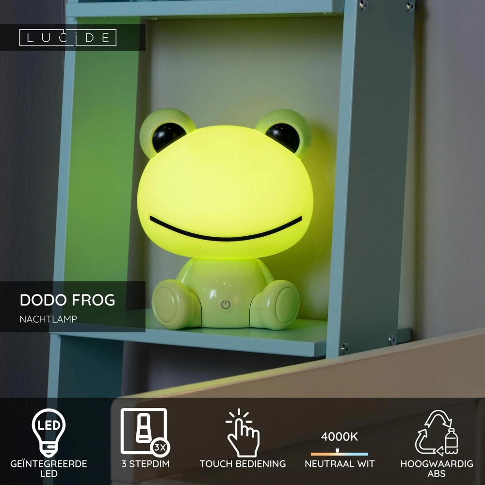 Nachtlampje Dodo Frog kinderkamer groen Lucide 5411212712752