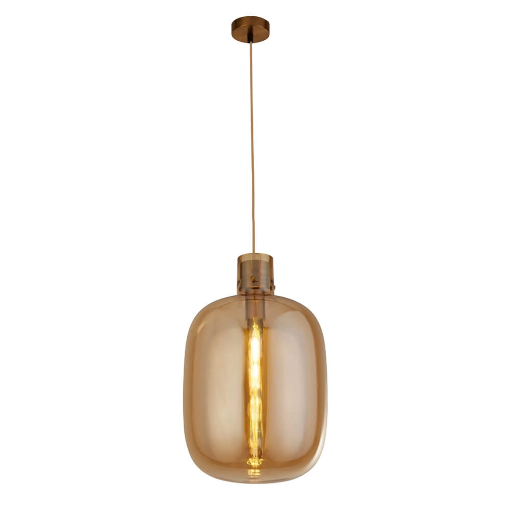 Hanglamp Glas Barrel roodkoper met amber glas Hanglamp Glas Barrel roodkoper met amber glas