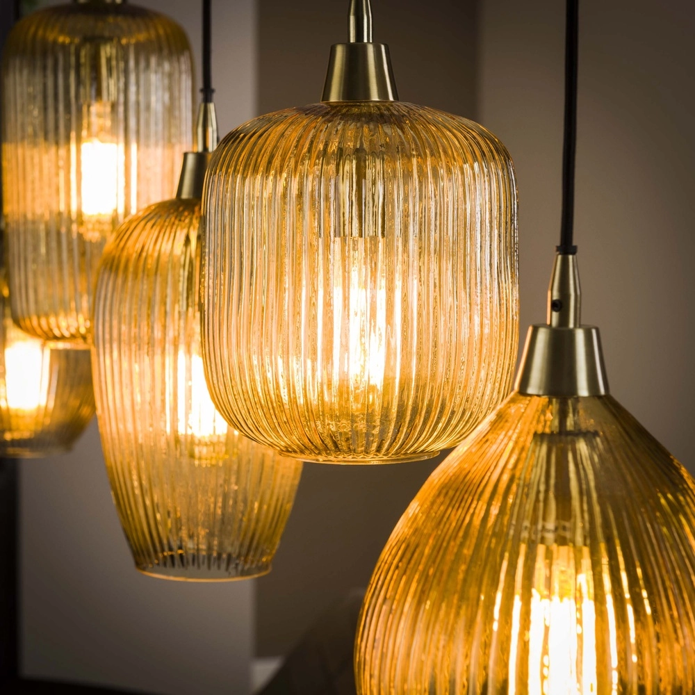 5-licht glazen hanglamp Stripe met amber glas Lyora 8716803511170