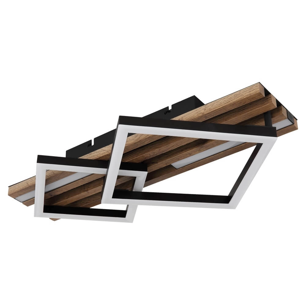 Plafondlamp Obrien zwart met hout 2-lichtst Globo 9007371512300