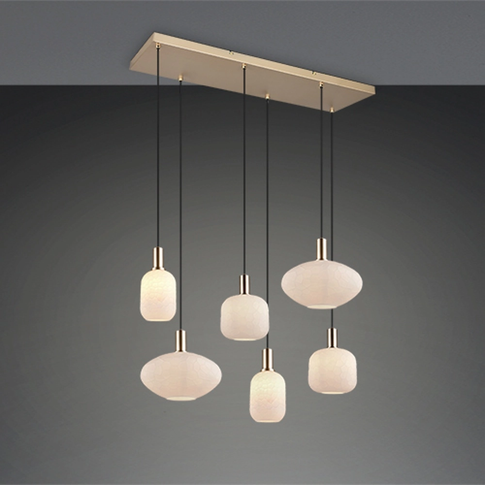 6-lichts hanglamp Emelie goud met wit glas Trio 4017807724332
