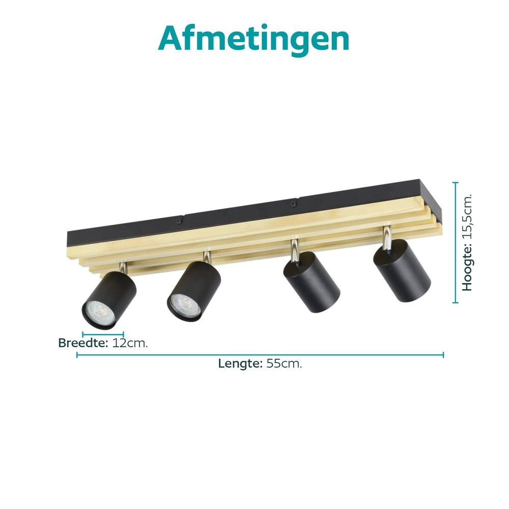 Moderne spot Cembrano 4-lichts zwart met hout Eglo 9008606389063