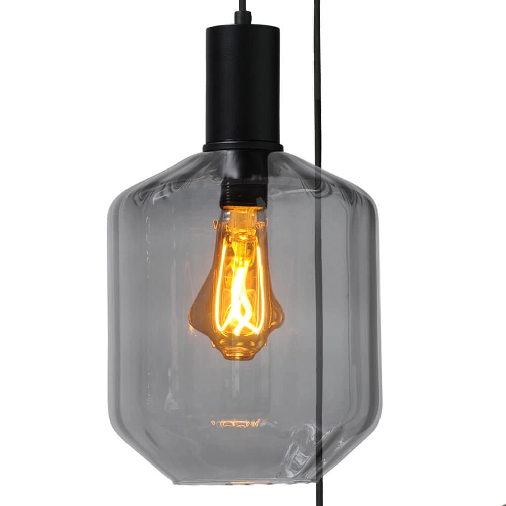 3-lichts vide hanglamp - zwart - Porto met Jagger glazen Masterlight 8718121270968