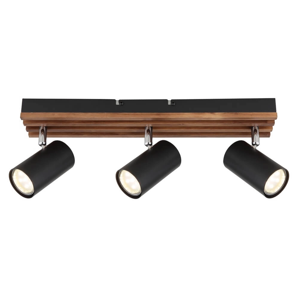 Plafondlamp Kayden 3-lichts zwart met hout Globo 9007371531448