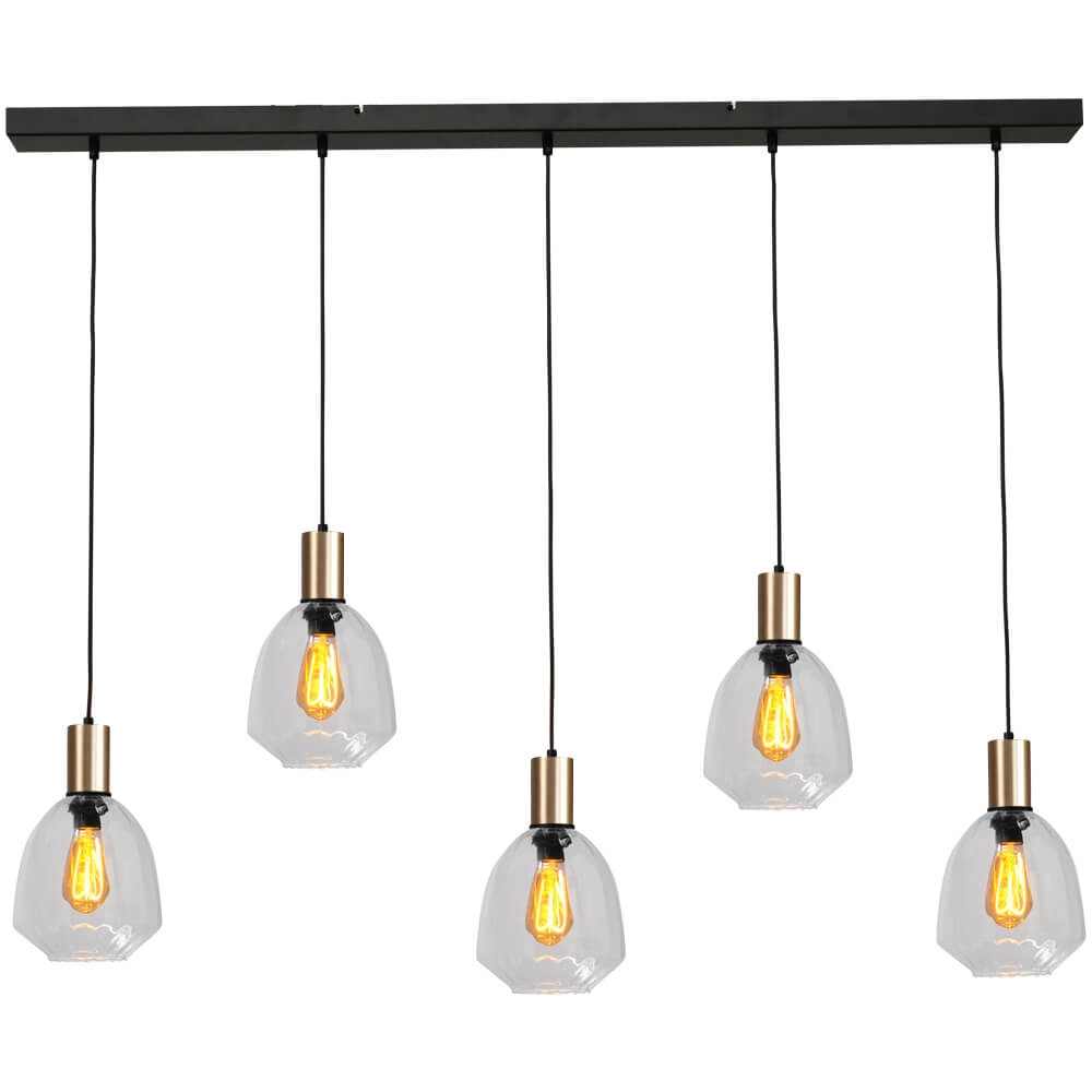 5-lichts hanglamp - goud - Porto met Nicolette clear glazen 5-lichts hanglamp - goud - Porto met Nicolette clear glazen