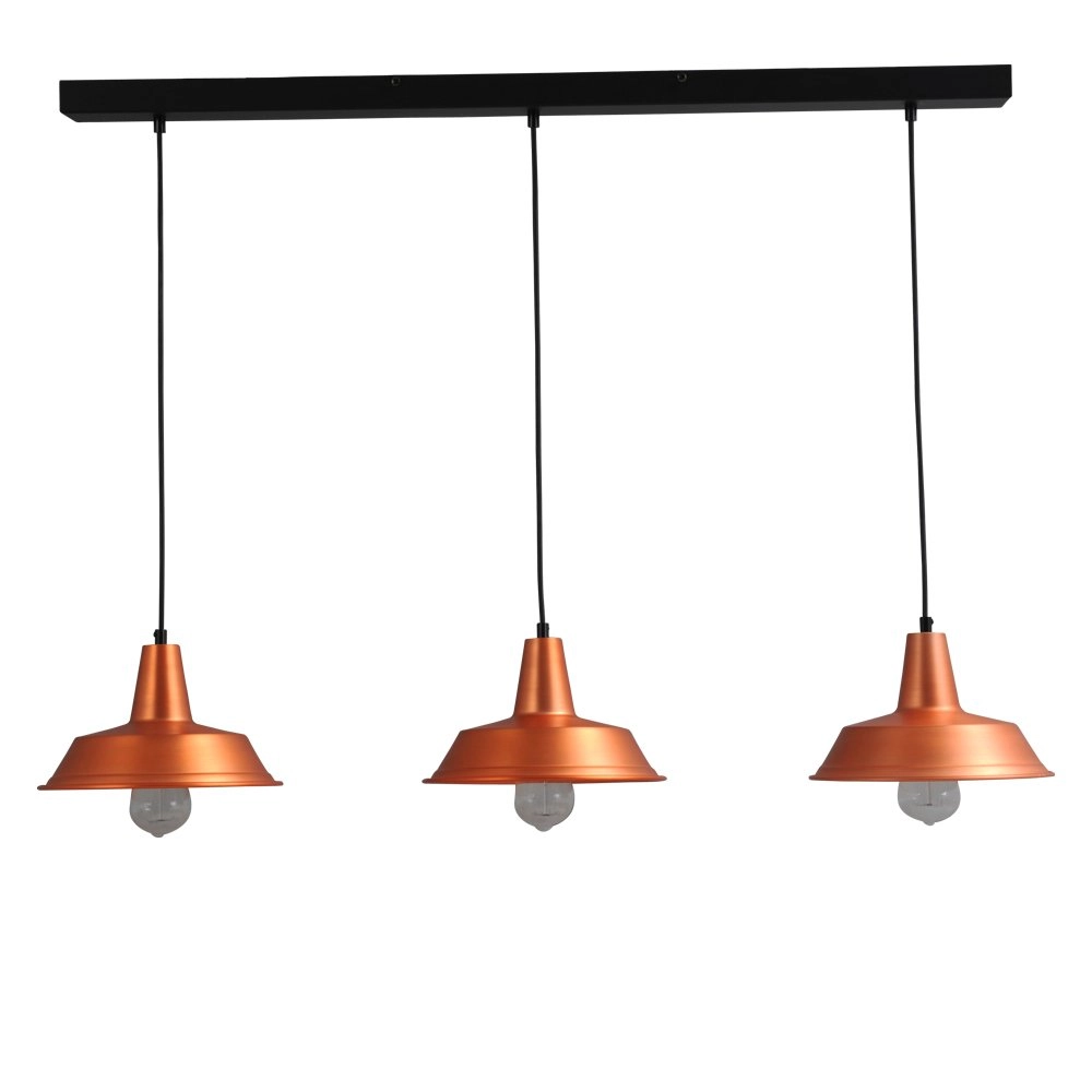 Roodkoperen hanglamp retro Industria 25 3-lichts roodkoper met zwart