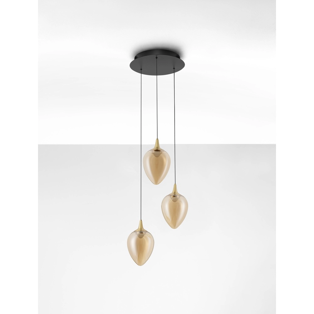 Hanglamp Nali 3-lichts amber glas Lyora 5212017477774