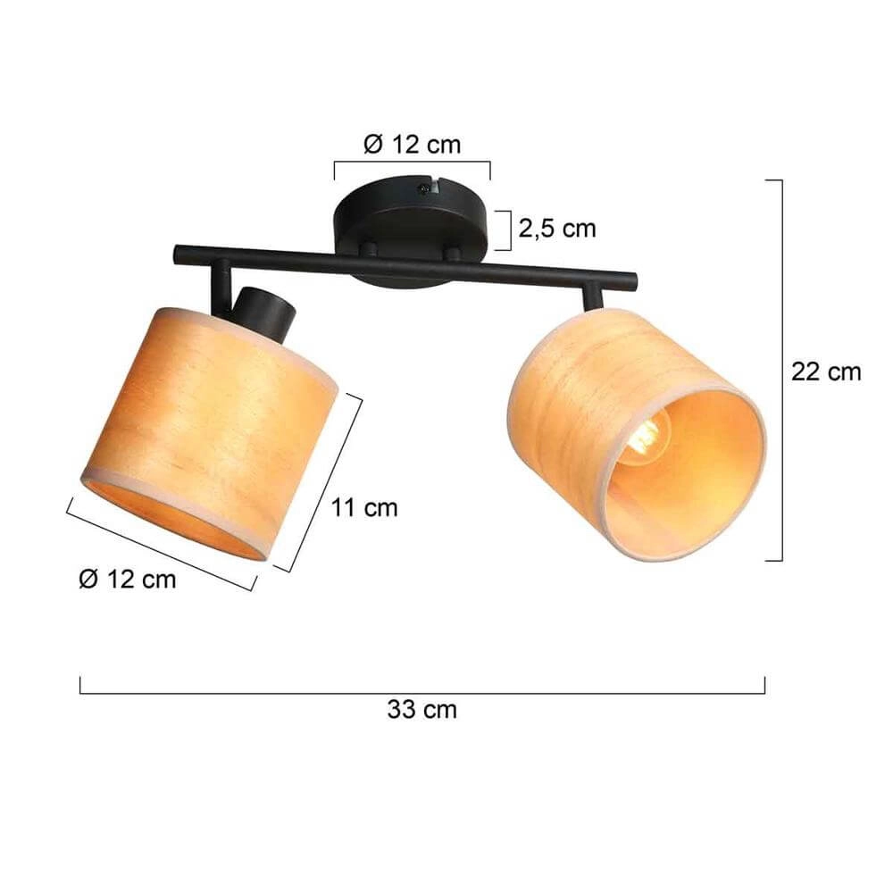 Plafondlamp Bambus zwart met bamboe 2-lichts Steinhauer 8712746171419