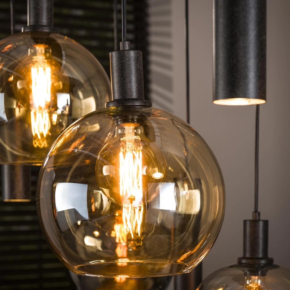 Hanglamp eettafel Sfera met gekleurde glazen bollen en pendels Lyora 8716803512405
