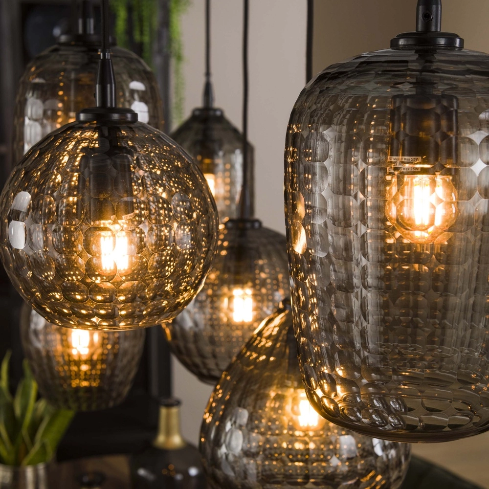 7-lichts hanglamp Hexagon smoke glazen Lyora 8716803511163