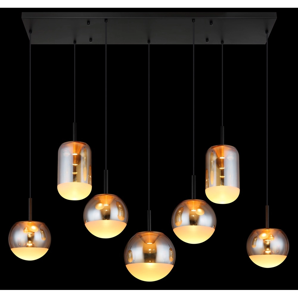 Design hanglamp Severin 7-lichts zwart met amber glas Globo 9007371540945