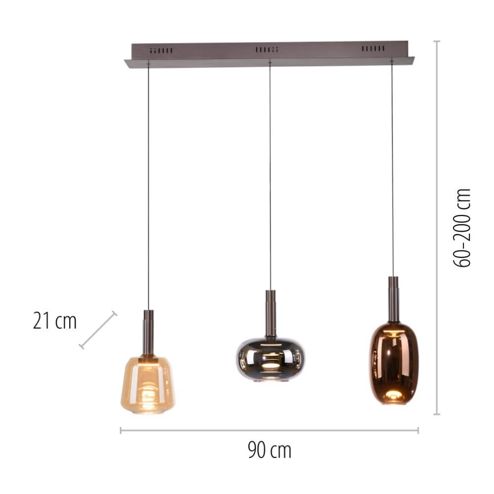 Vrolijke hanglamp Irides 3-lichts recht Paul Neuhaus 4012248383667