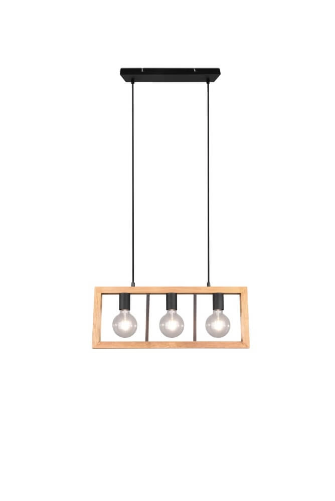 Hanglamp Agra 3-lichts hout met zwart Trio 4017807502855