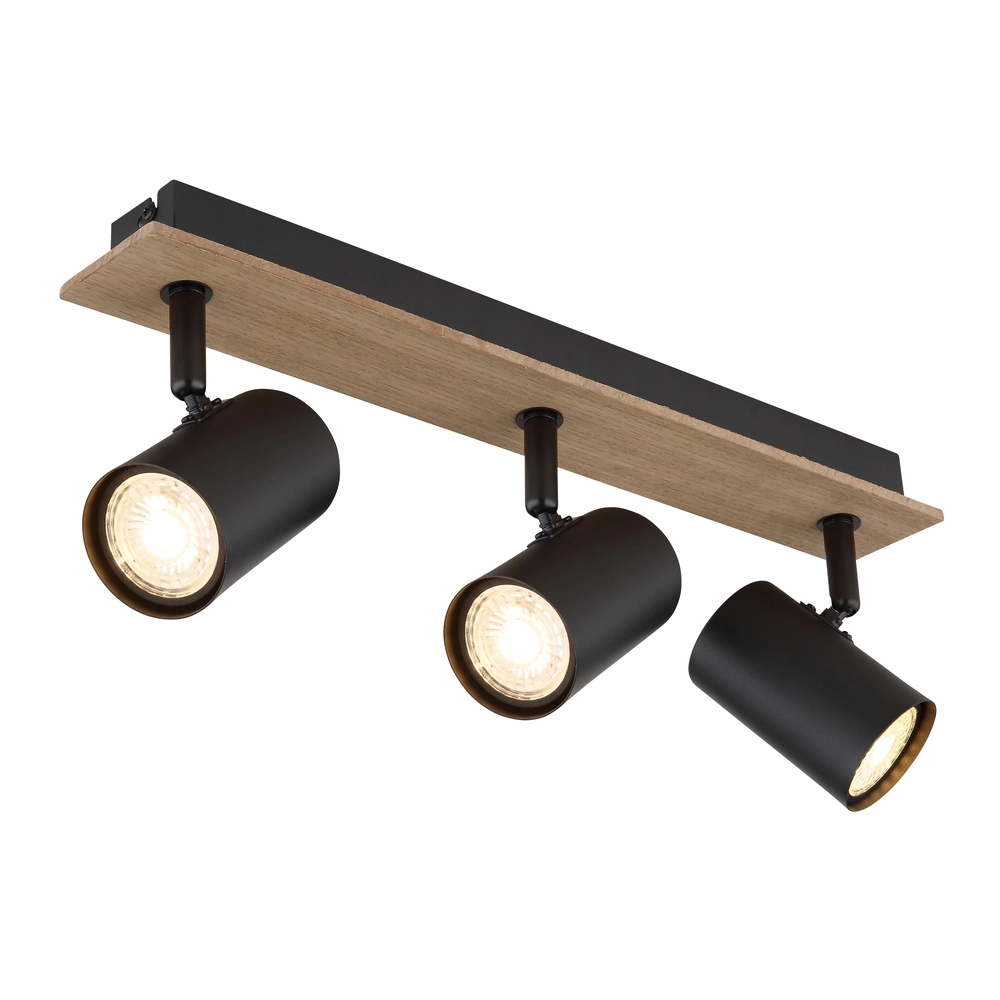 Plafondlamp Linca 3-lichts zwart met hout