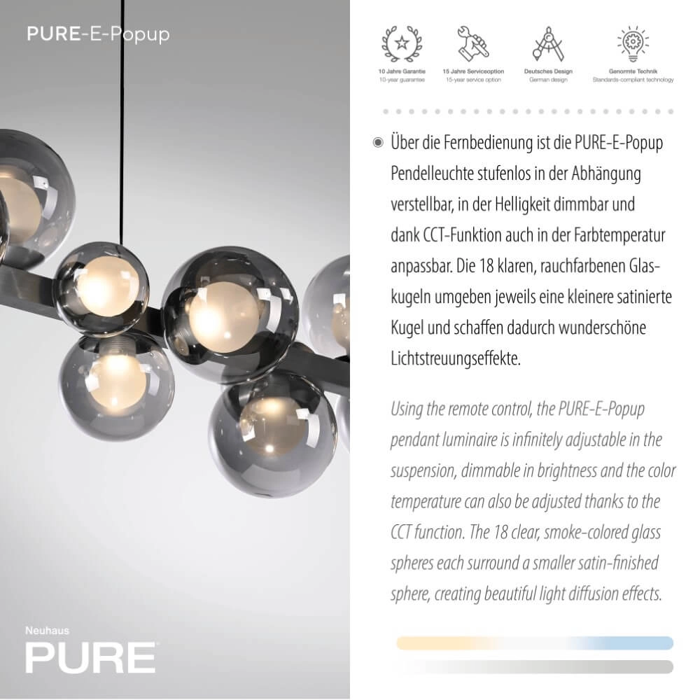 Unieke hanglamp Pure E-Popup 18-lichts grijs Paul Neuhaus 4012248384411