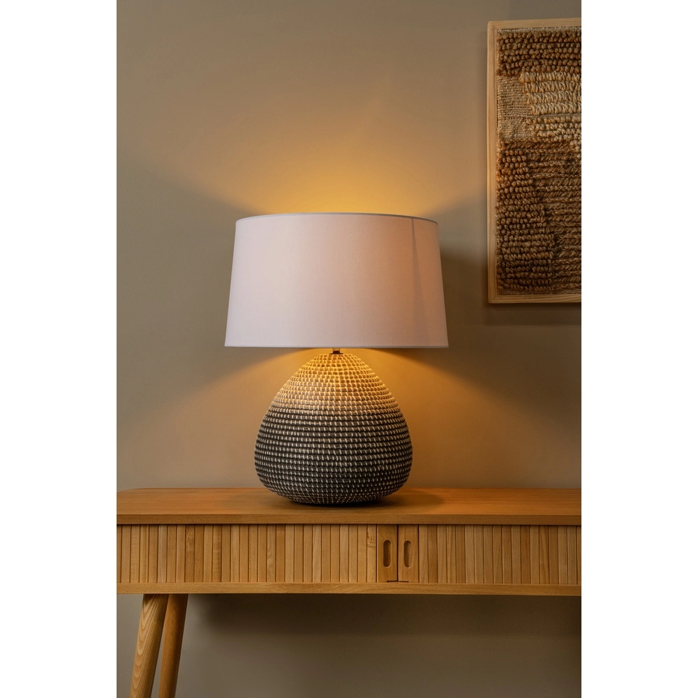Zeegras schemerlamp Maduka Ø 45cm - zwart/bruin met witte kap Premium by Lucide 5411212106094