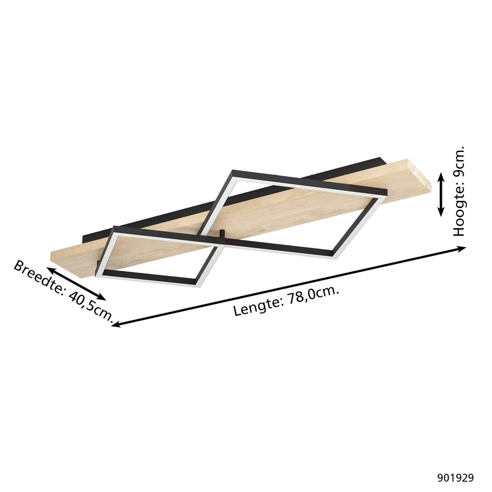 Design plafondlamp Boyal zwart met hout Eglo 9008606351909