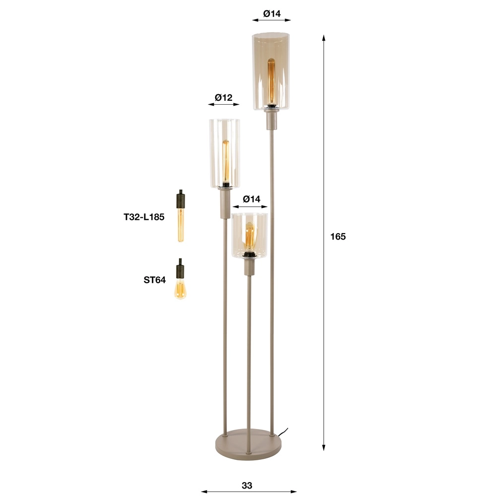Design vloerlamp Sepiora 3-lichts rond zand bruin Lyora 8716803515284