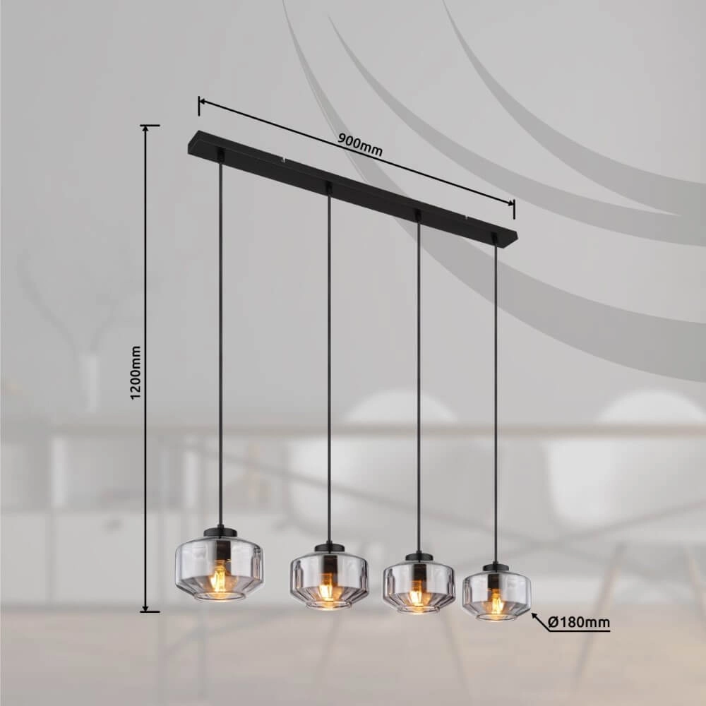 Hanglamp Christiana 4-lichts zwart Globo 9007371444359