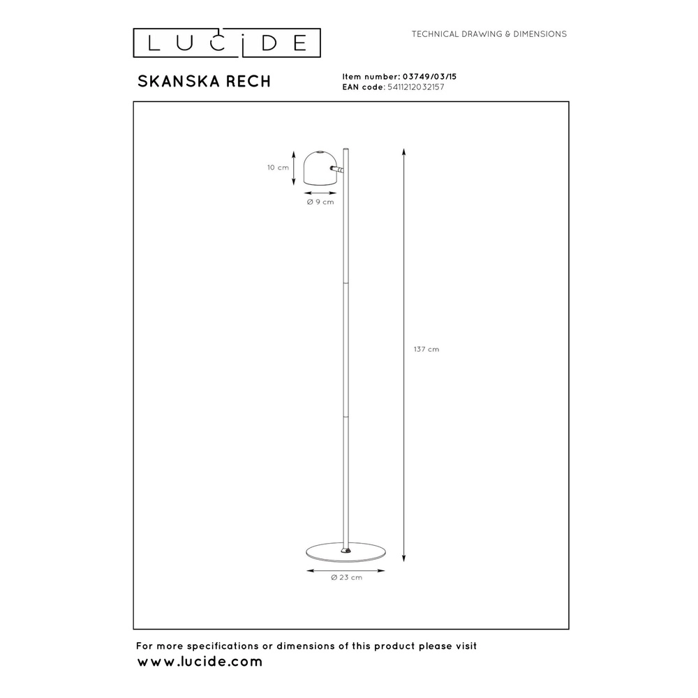 Oplaadbare vloerlamp Skanska Rech metaalgrijs Lucide 5411212032157