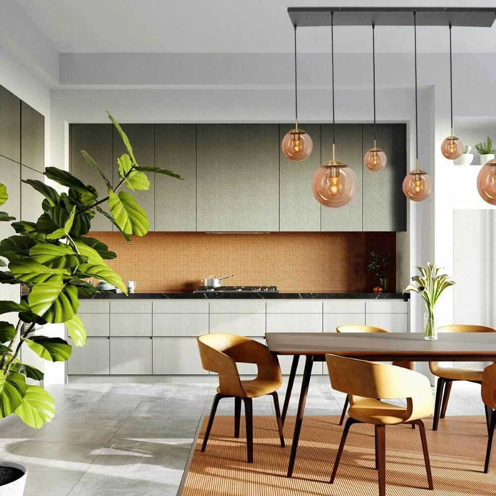 6-lichts glazen hanglamp Bolique goud met amber glas Steinhauer 8712746166415