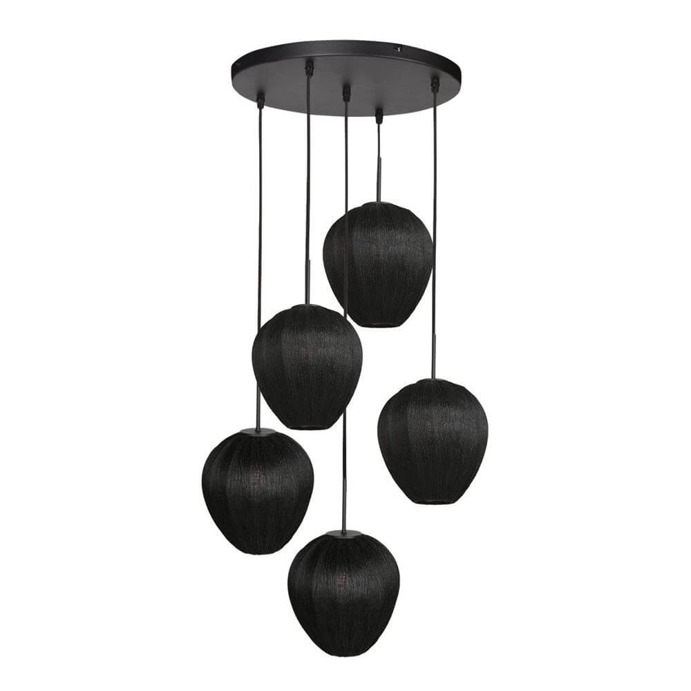 5-lichts hanglamp HaloSwap rond zwart en zwarte kappen Steinhauer 8712746179637