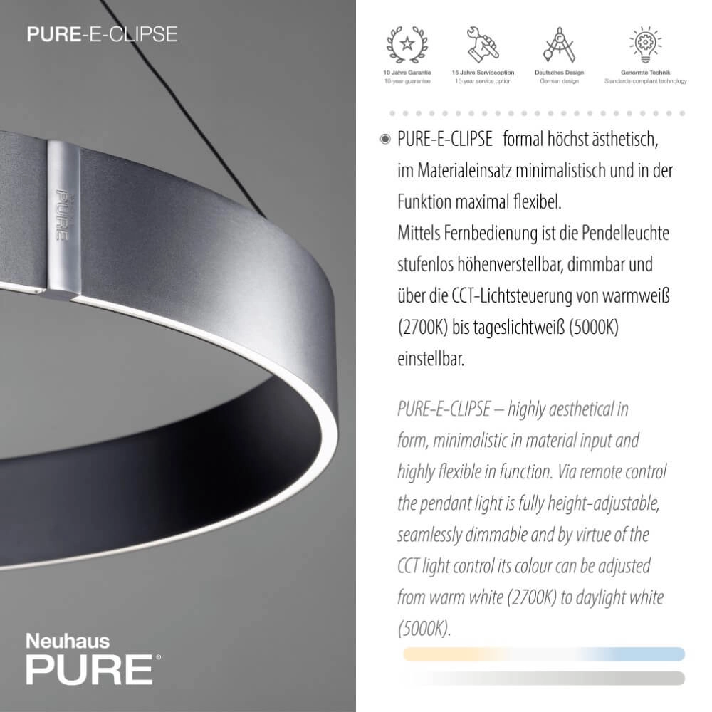 Ronde hanglamp Pure E-Clipse grijs Ø 70cm Paul Neuhaus 4012248372340