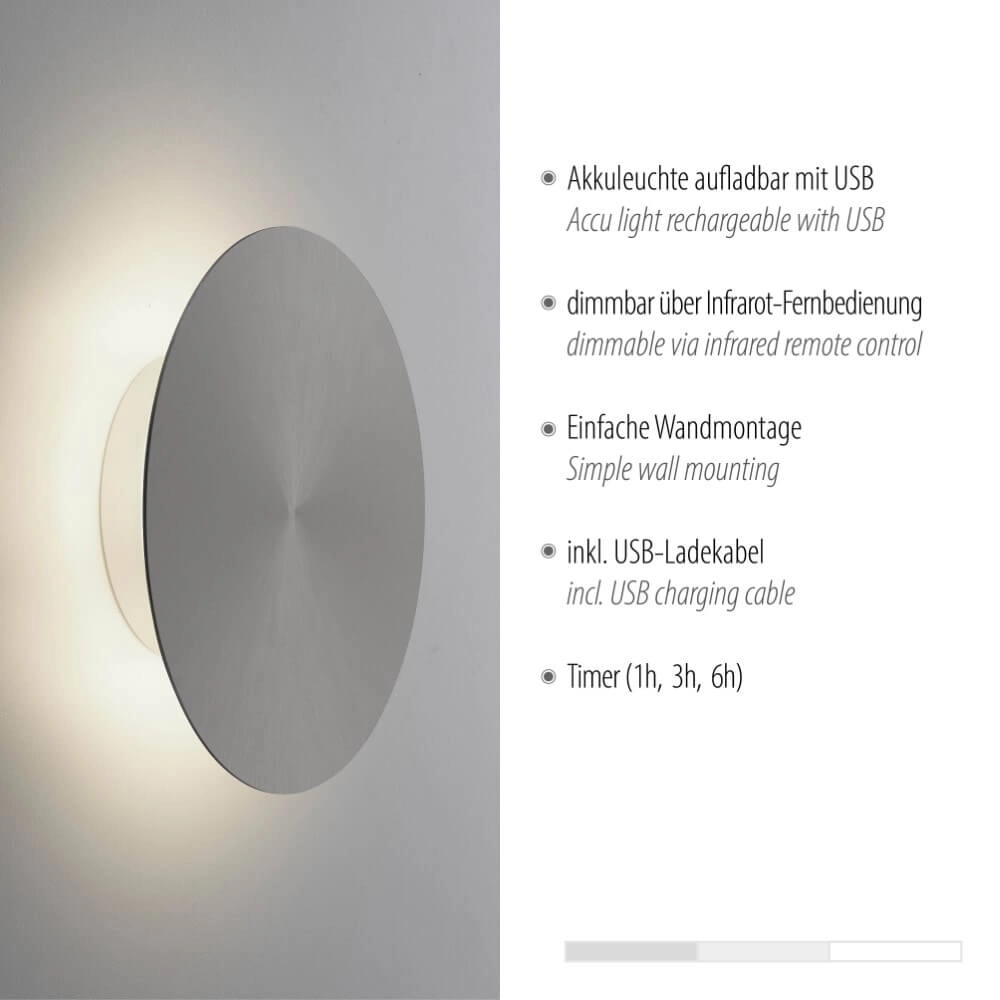 Design wandlamp Akku Puntua Ø 18cm grijs Paul Neuhaus 4012248372487