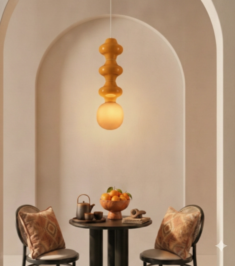 Hanglamp Clio L oranje keramiek met wit glas