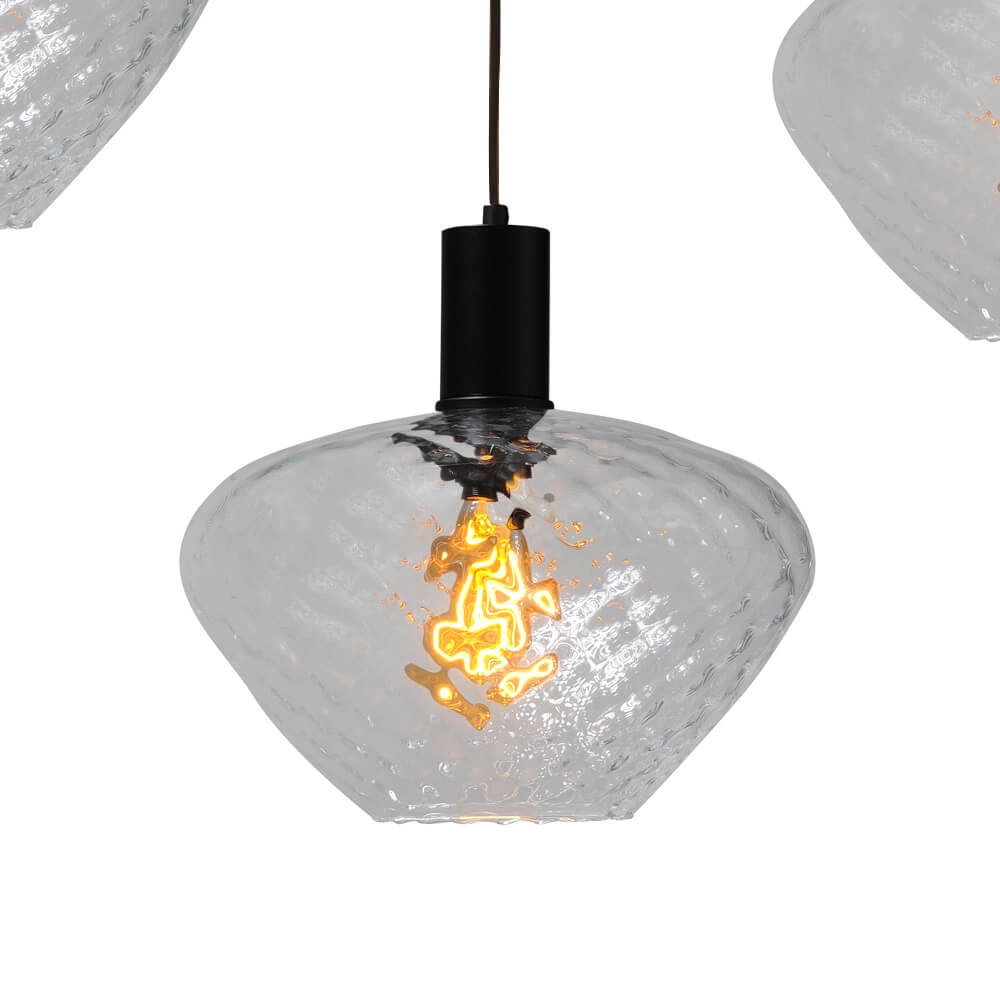 5-lichts hanglamp - zwart - Porto met Blossom clear glazen Masterlight 8718121270227