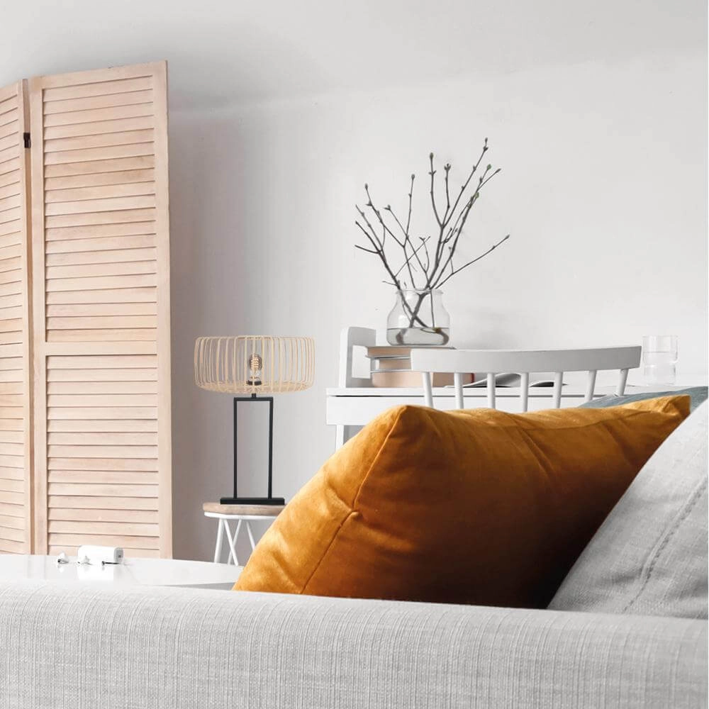 Tafellamp Stang zwart met bamboe Ø 40cm Steinhauer 8712746176902