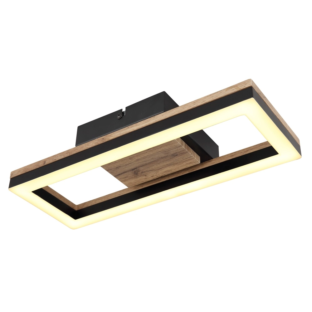 Plafondlamp Beatrix rechthoek zwart met hout