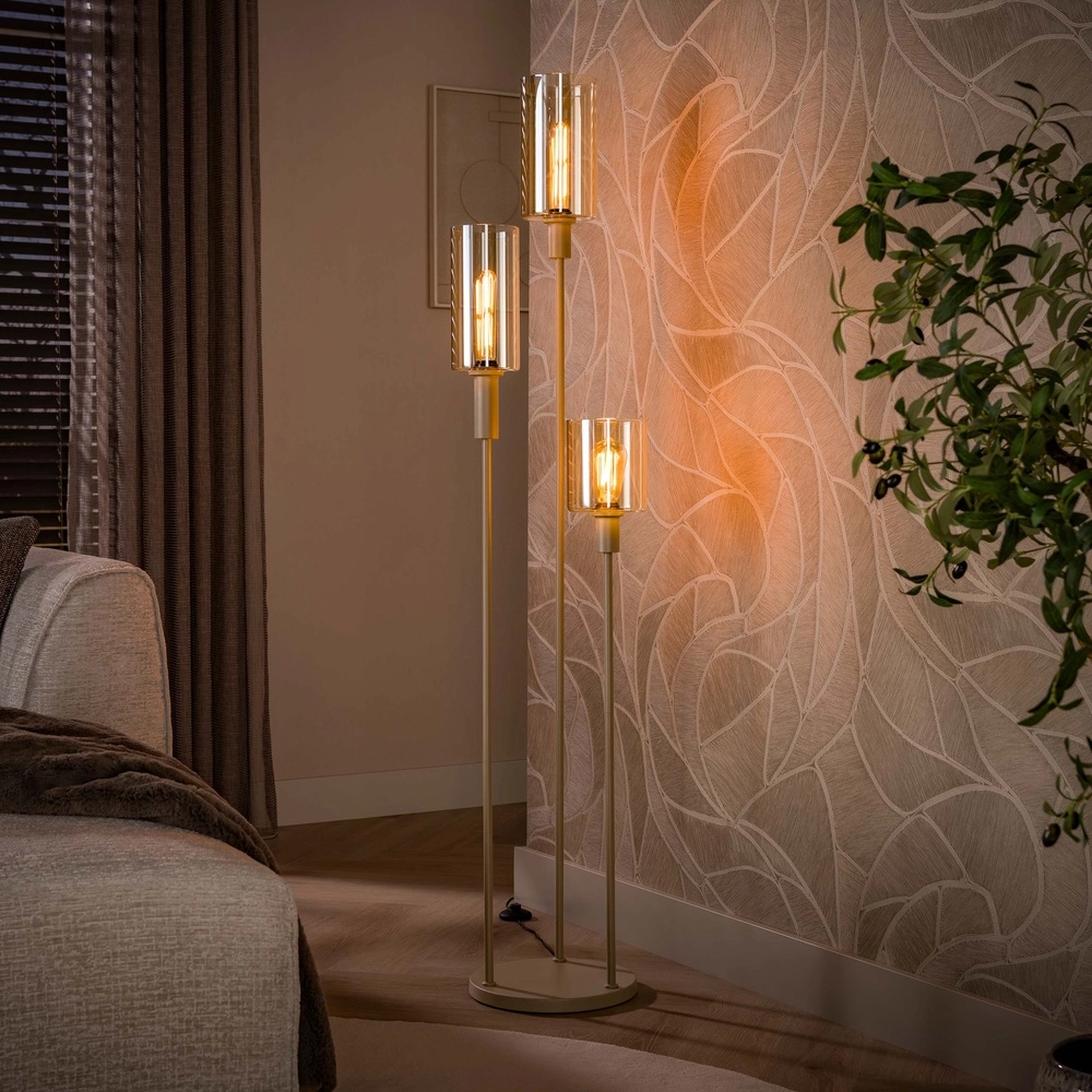 Design vloerlamp Sepiora 3-lichts rond zand bruin