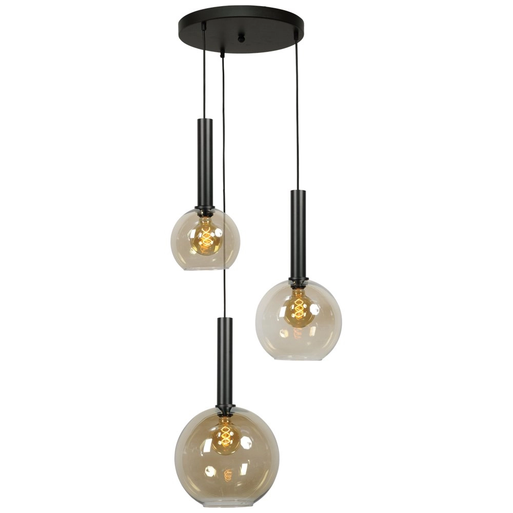 Zwarte hanglamp Bella 3-lichts met glasbollen