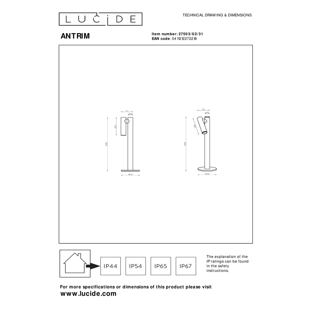 Oplaadbare tafellamp Antrim wit IP54 Lucide 5411212272218
