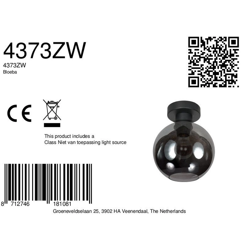 Plafondlamp Bloeba bol smoke glas Ø 15cm Steinhauer 8712746181081