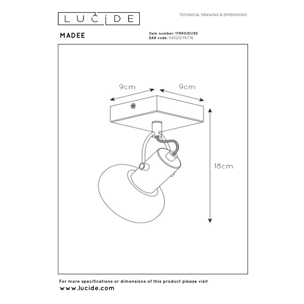 Plafondlamp Madee zwart Lucide 5411212176776