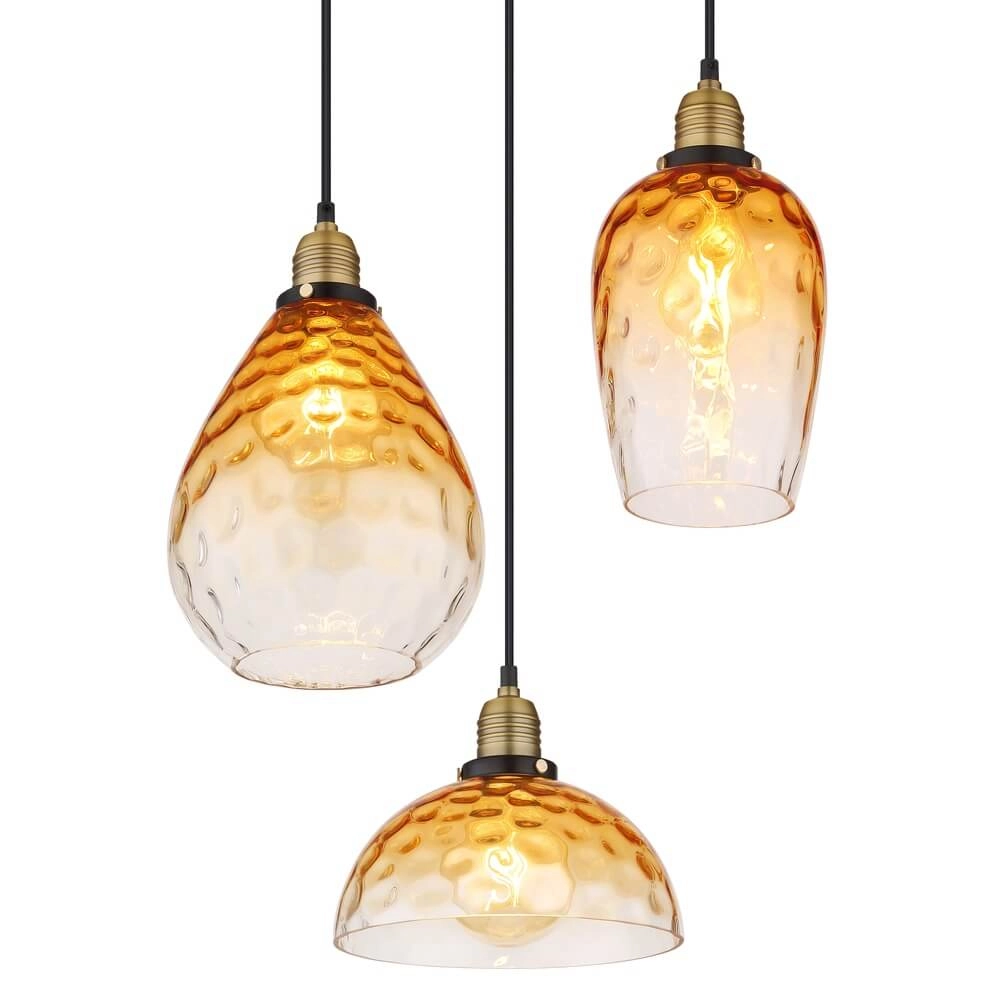 3-lichts hanglamp rond Salvy amber glas honinggraat Globo 9007371454440