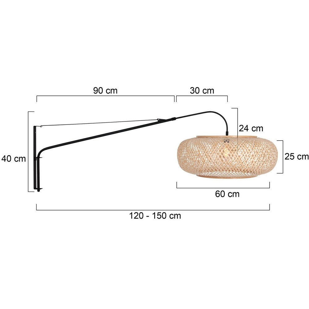 Muurlamp Elegant Classy zwart met rotan kap Steinhauer 8712746182439