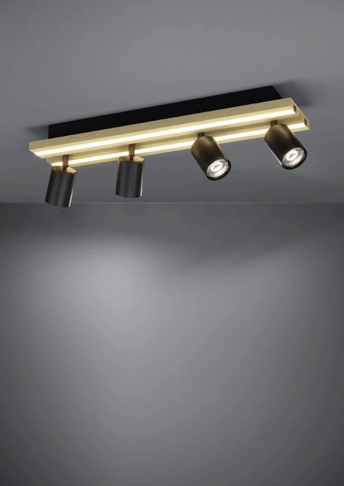 Plafondlamp 4-lichts Gesteira zwart met hout Stars of Light 9008606357901