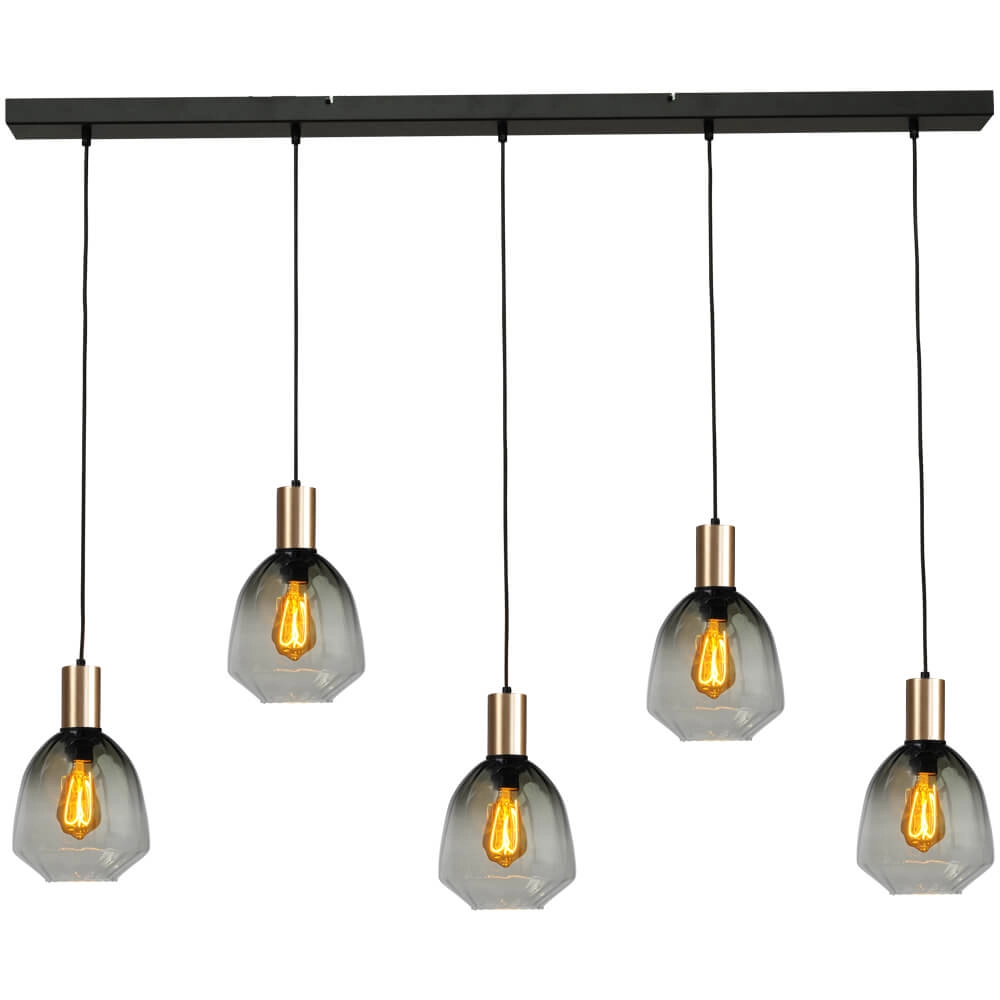 5-lichts hanglamp - goud - Porto met Nicolette green glazen 5-lichts hanglamp - goud - Porto met Nicolette green glazen