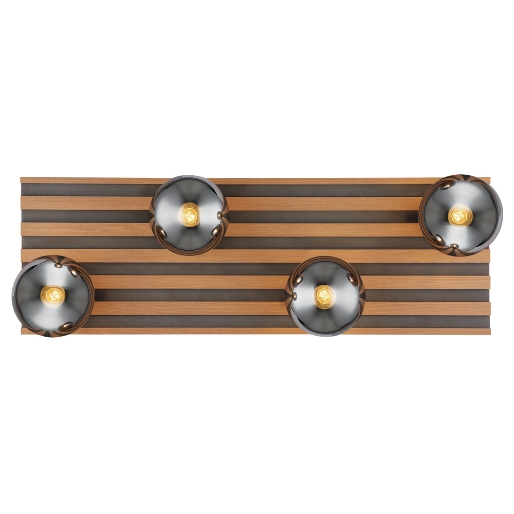 Plafondlamp Parsons 4-lichts zwart met hout Globo 9007371583003