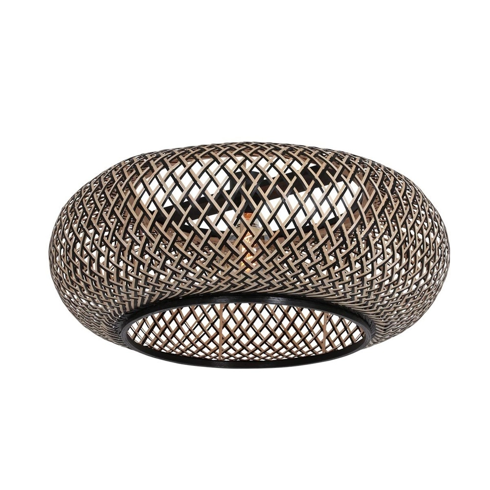 Booglamp ZigZag met zwart en rotan kap Steinhauer 8712746183047