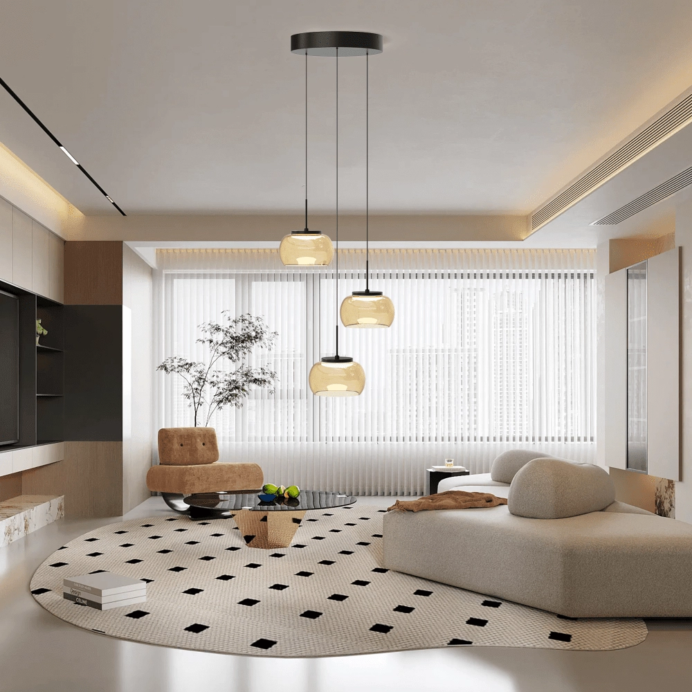 3-lichts hanglamp Bounto zwart rond amber glas Lyora 4255805304037