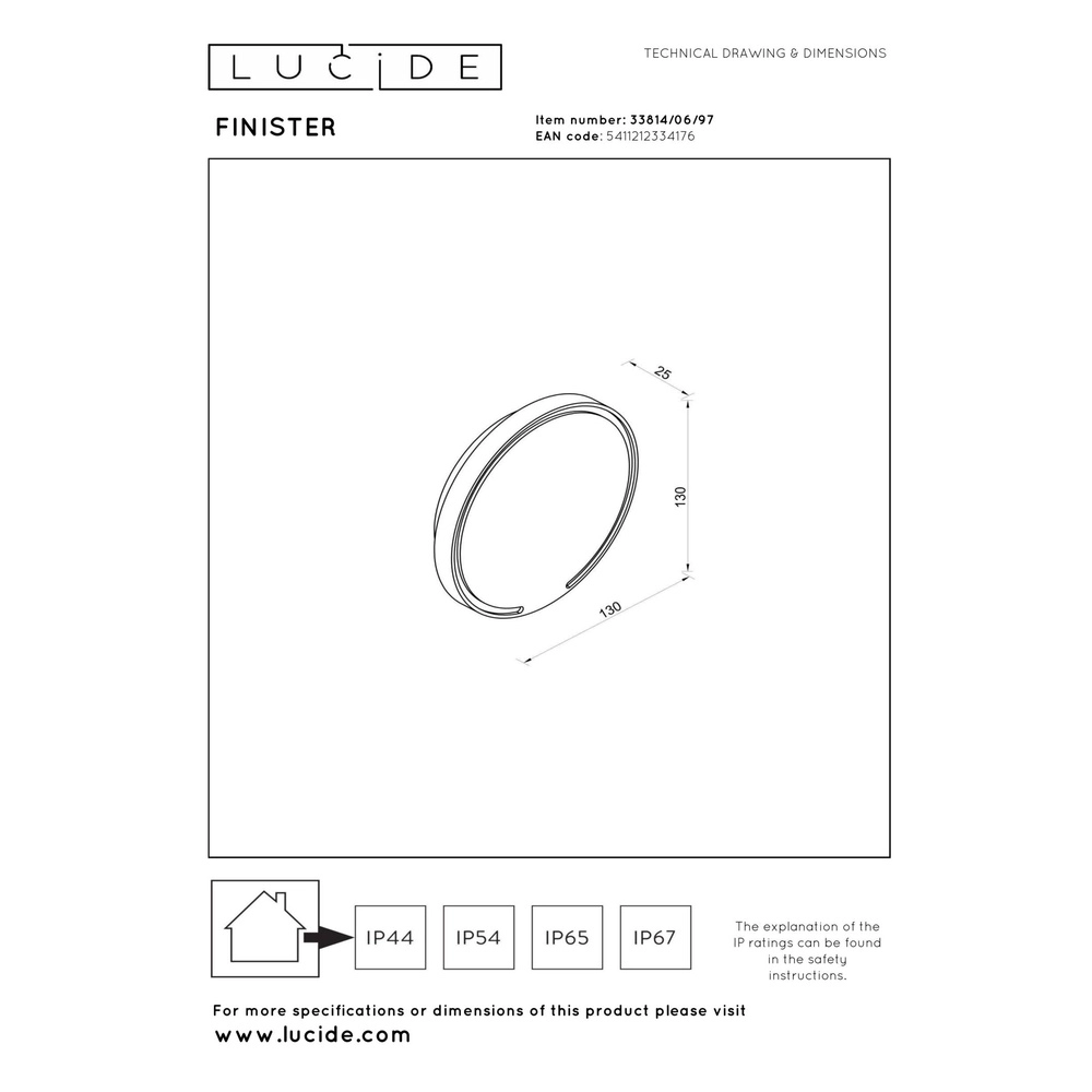 Strakke wandlamp Finister Ø 13cm roestbruin Lucide 5411212334176