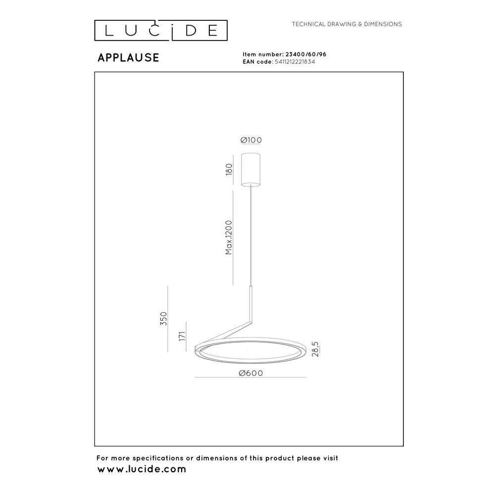 Strakke led hanglamp Applause roodkoper - Ø 60cm Premium by Lucide 5411212221834