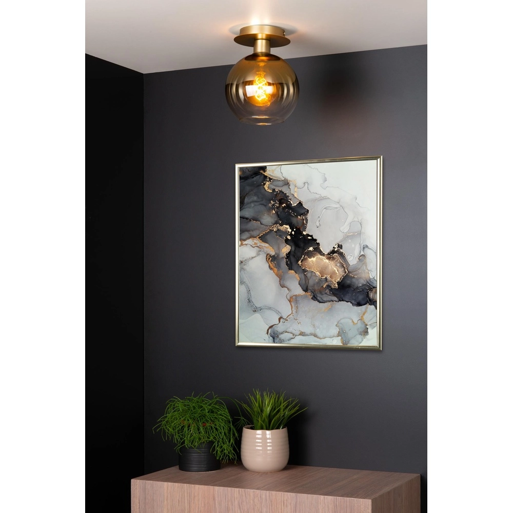 Plafondlamp Marius goud met amber glas Lucide 5411212740977