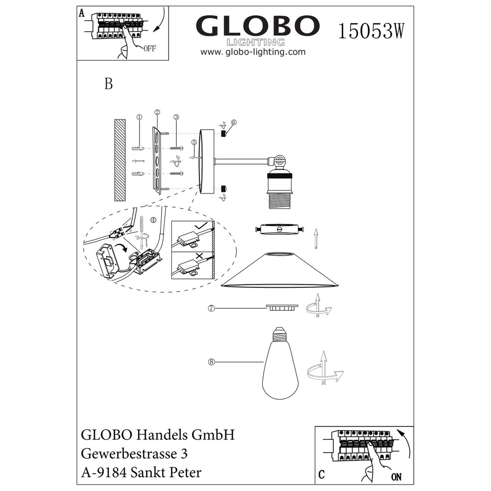 Industriele wandlamp Lenius zwart met goud Globo 9007371337194